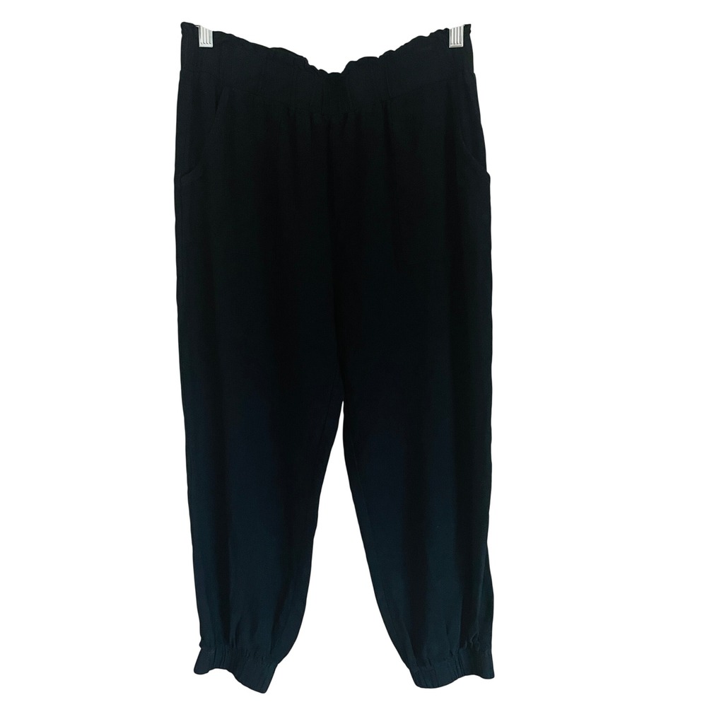 Womens Boho Coastal Cotton Gauze Jogger Pants Large Black Relaxed Fisherman